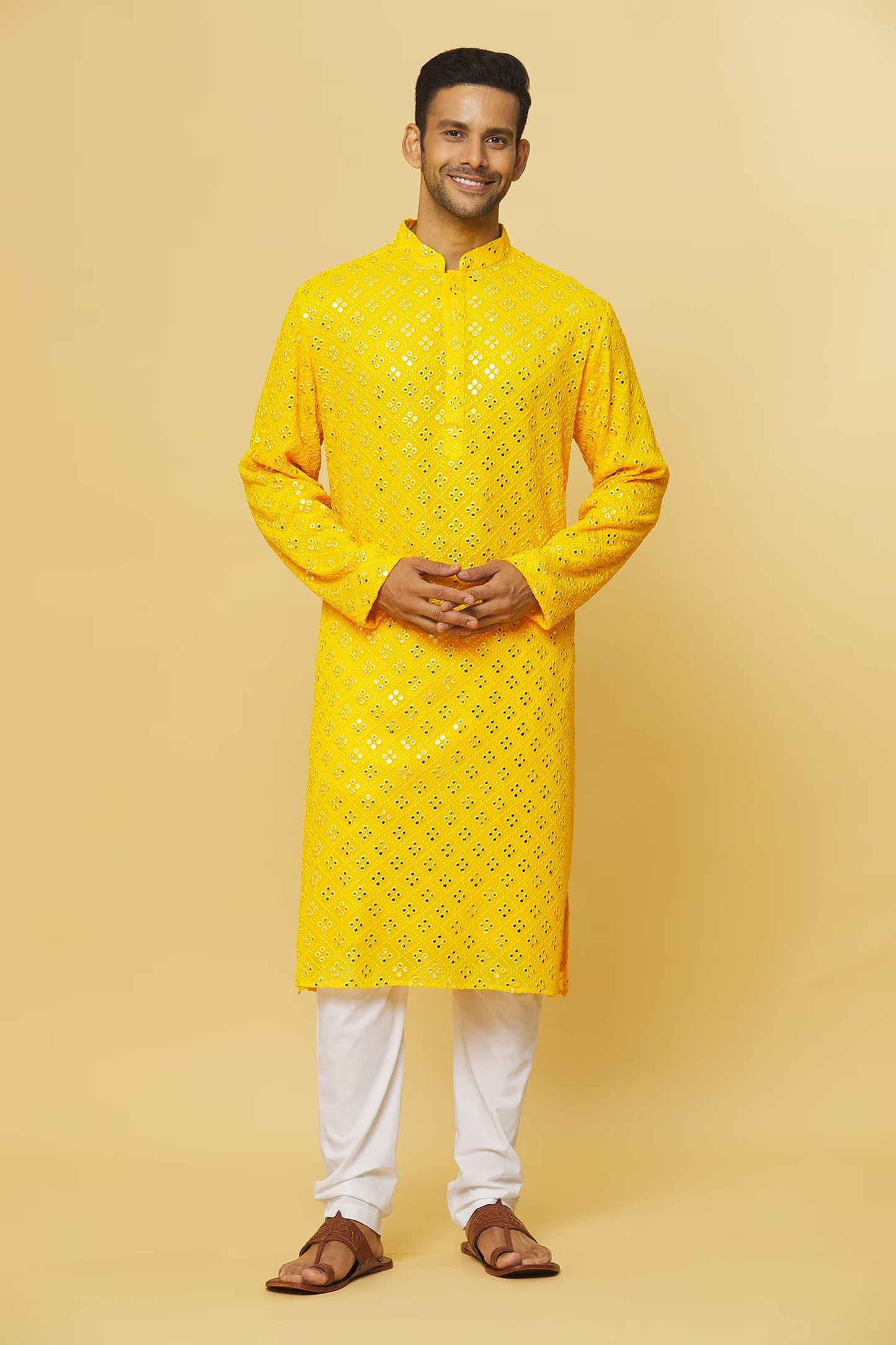 Mirror Embroidered Cotton Kurta & Pyjama Set