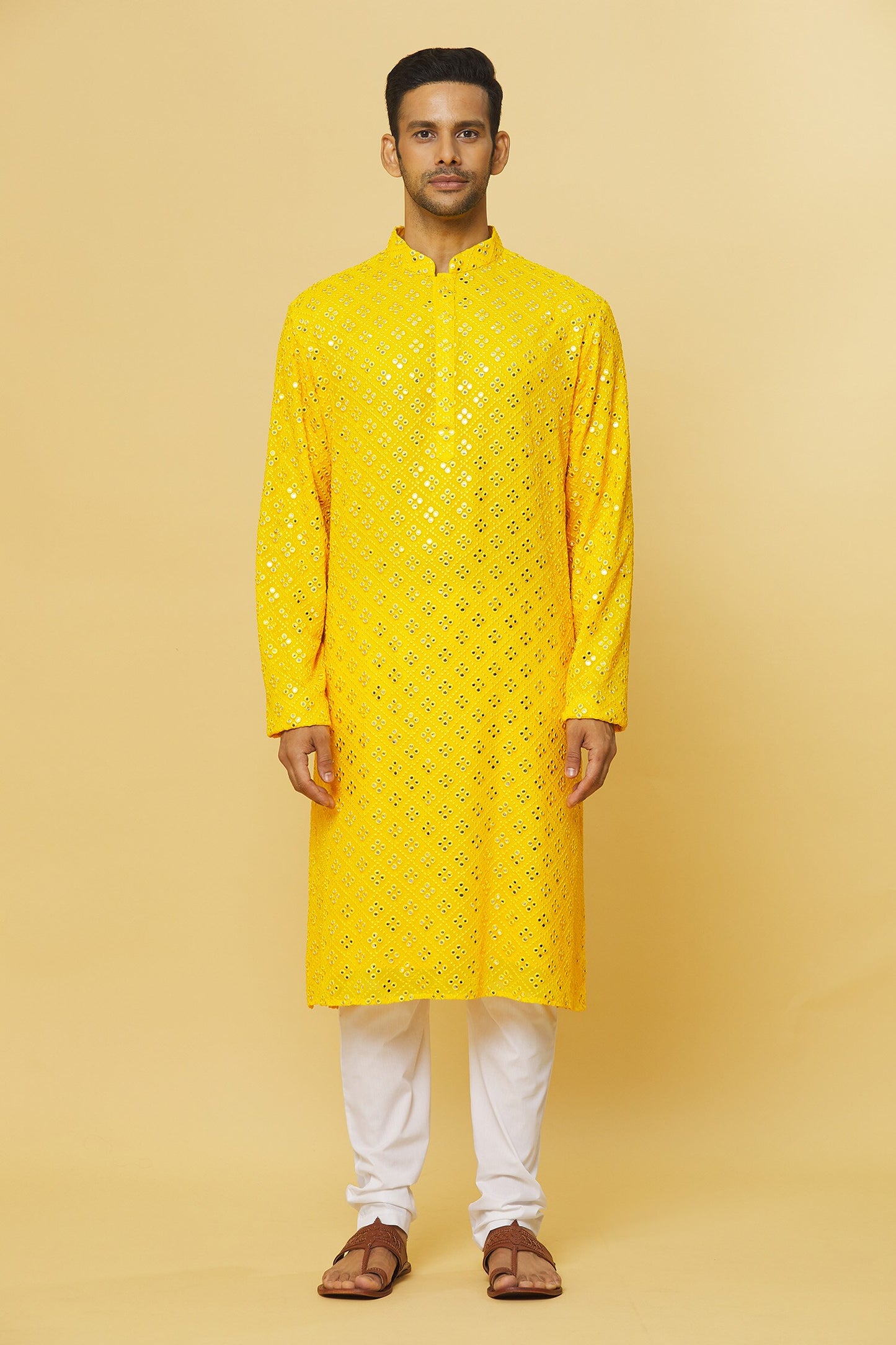 Mirror Embroidered Cotton Kurta & Pyjama Set