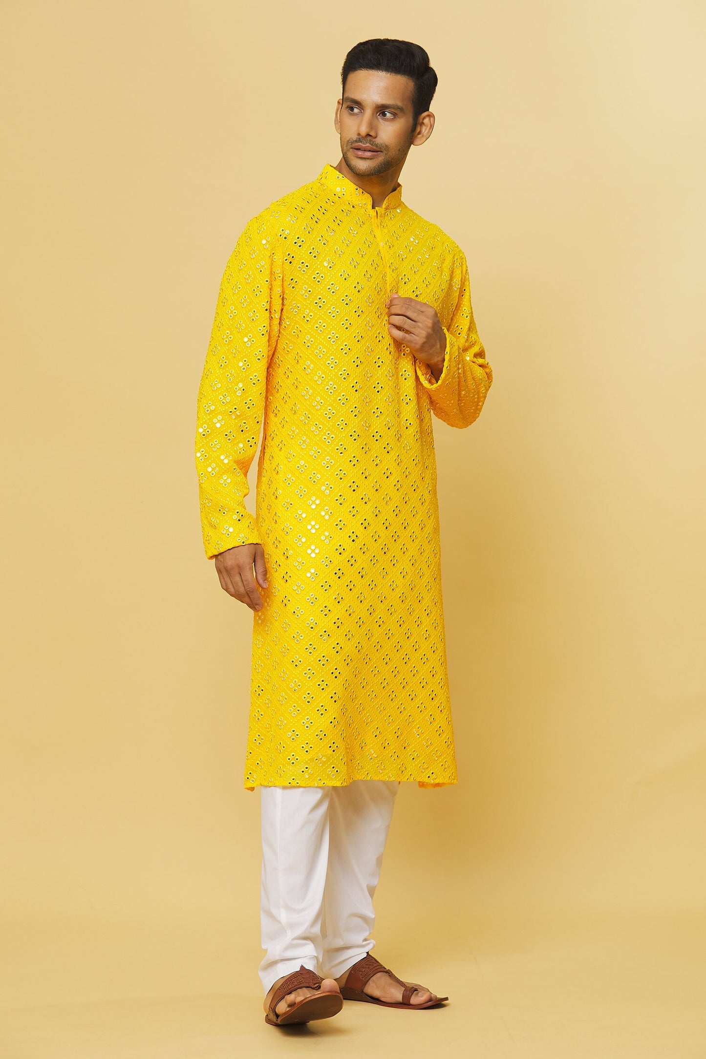 Mirror Embroidered Cotton Kurta & Pyjama Set