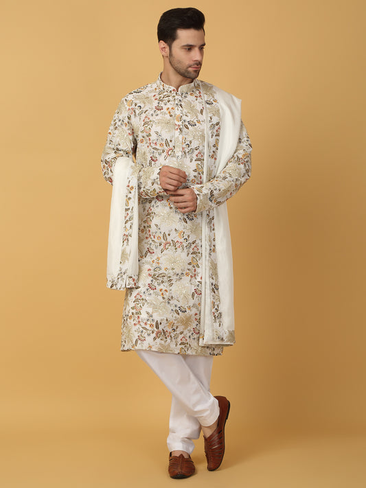 Aham Pushp Thread Embroidered Kurta Set - Ivory