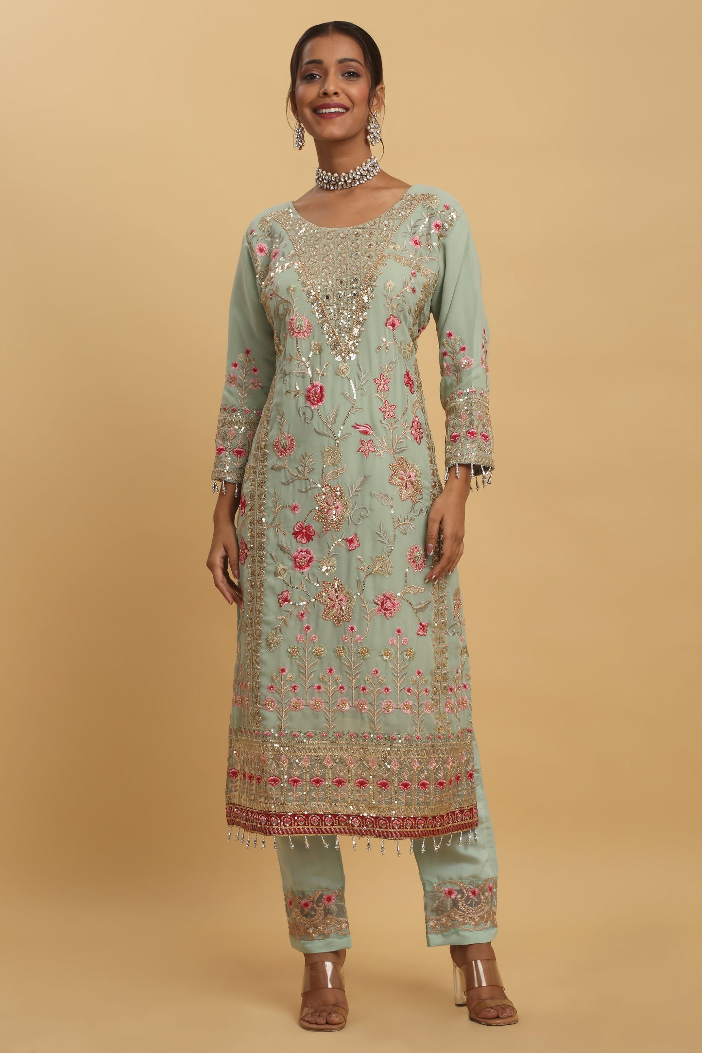 Floral Embroidered  Kurta Set