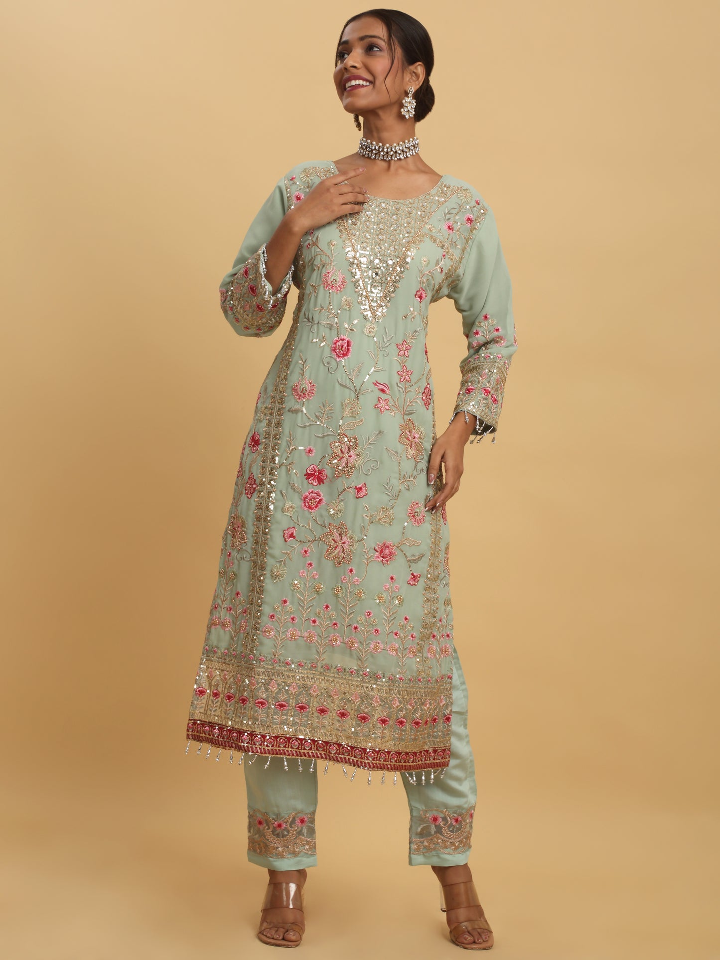 Floral Embroidered  Kurta Set