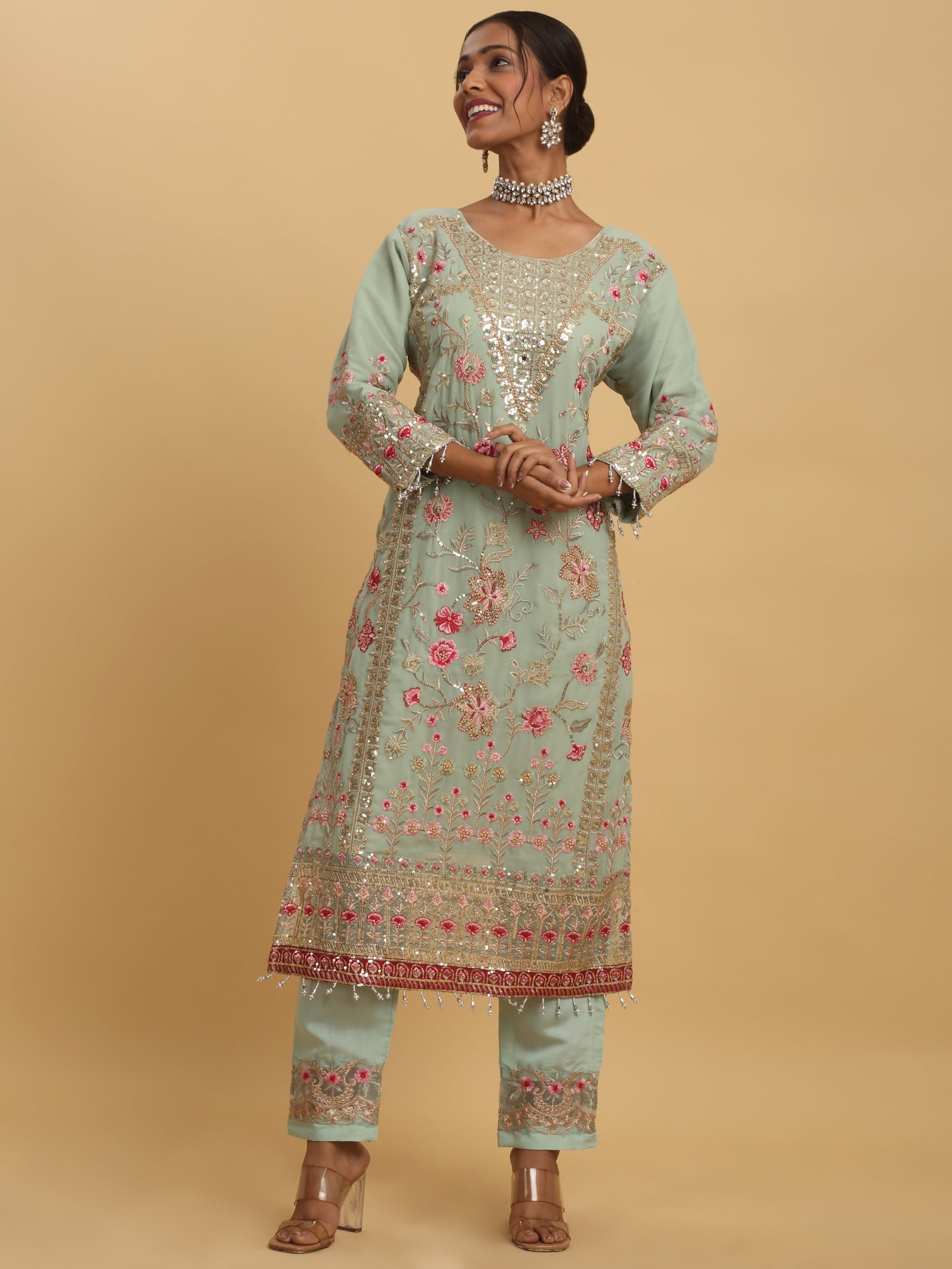 Floral Embroidered  Kurta Set