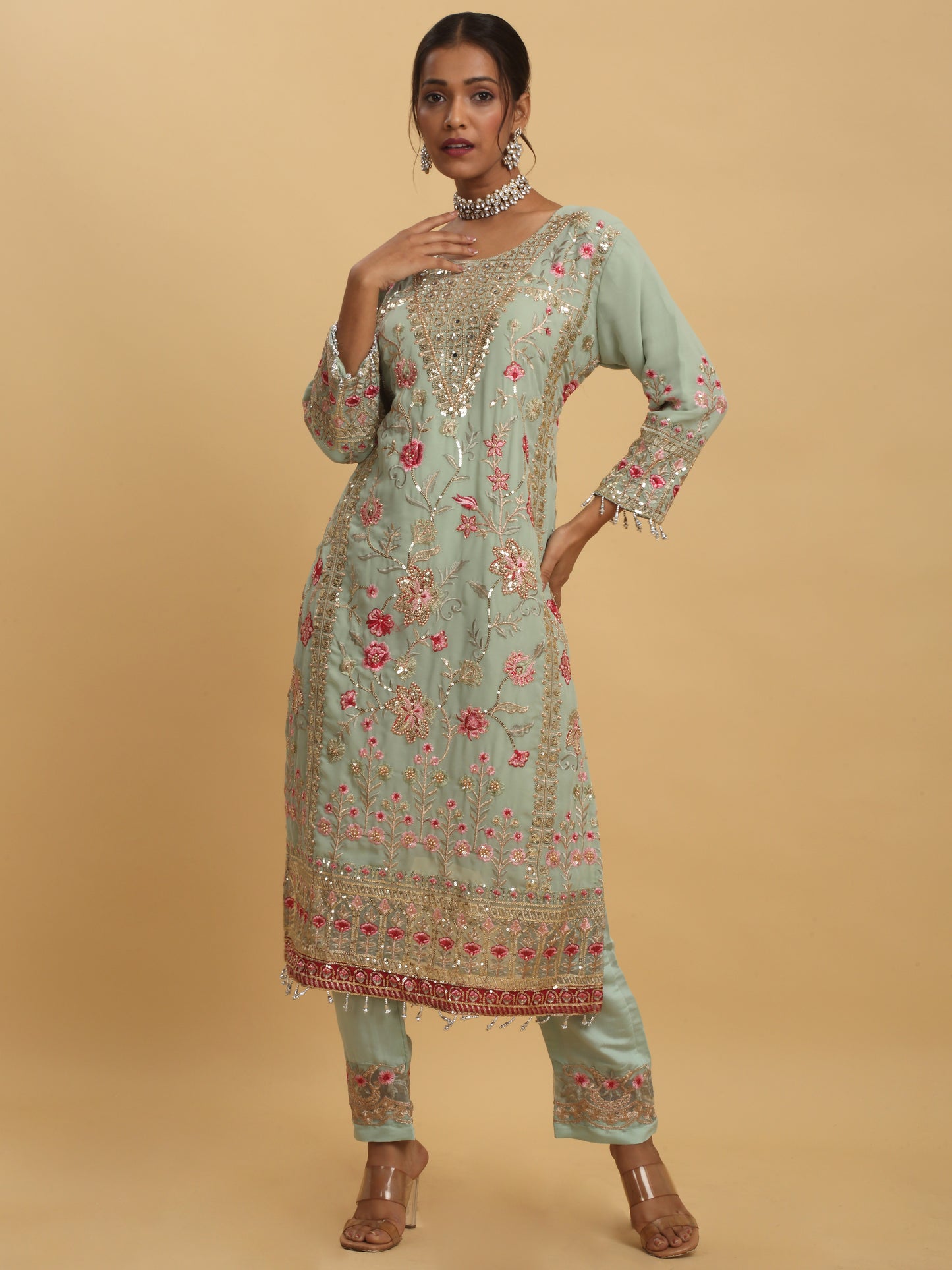 Floral Embroidered  Kurta Set