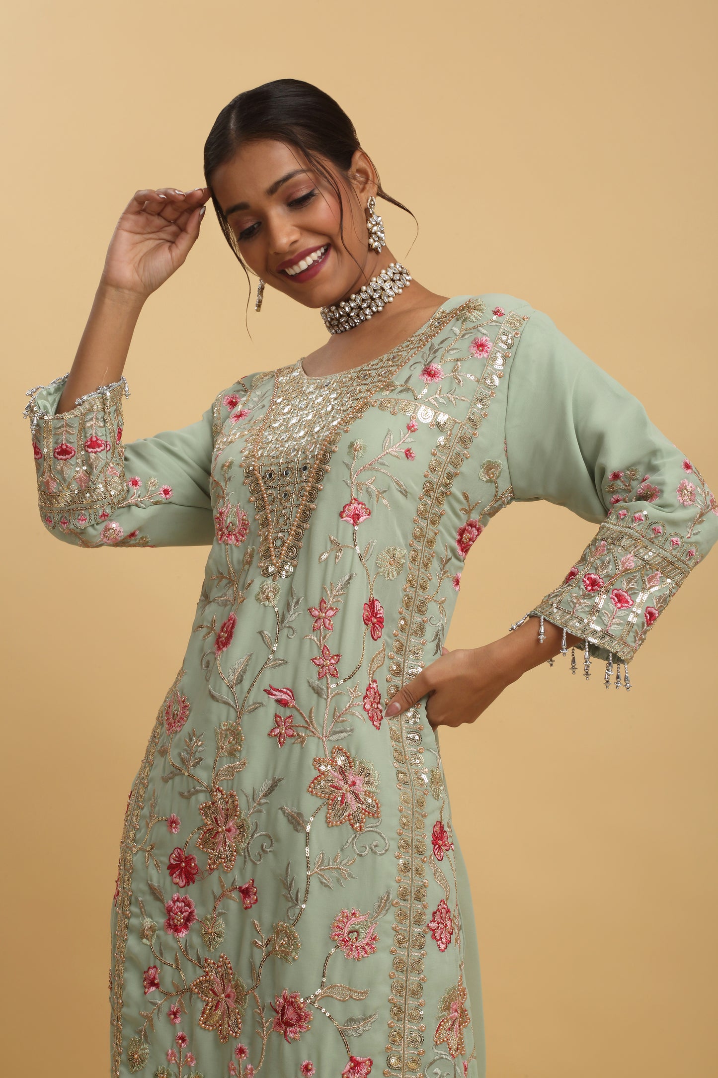 Floral Embroidered  Kurta Set