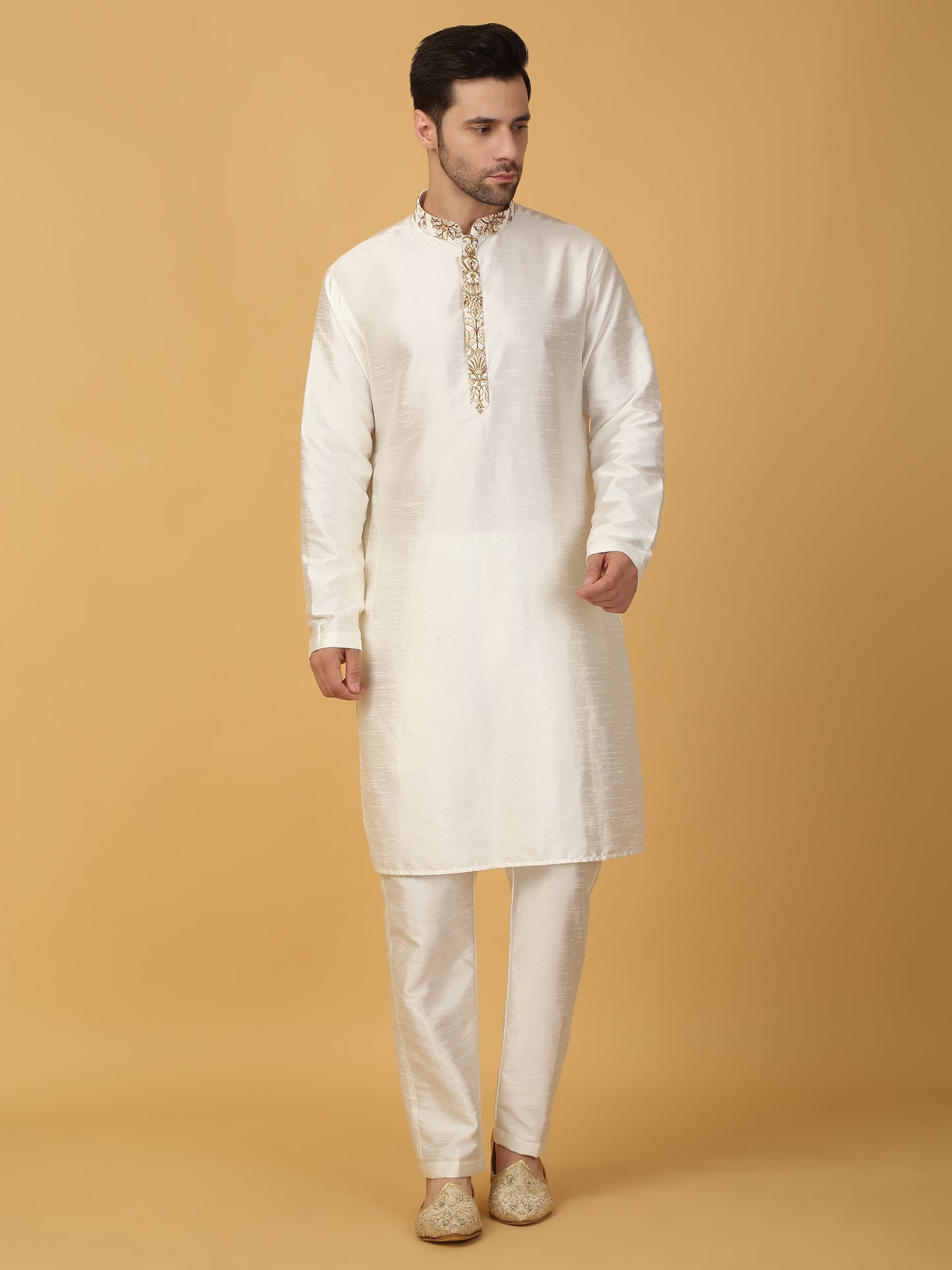 Nizam Embroidered Indo Western Jacket Set - Ivory