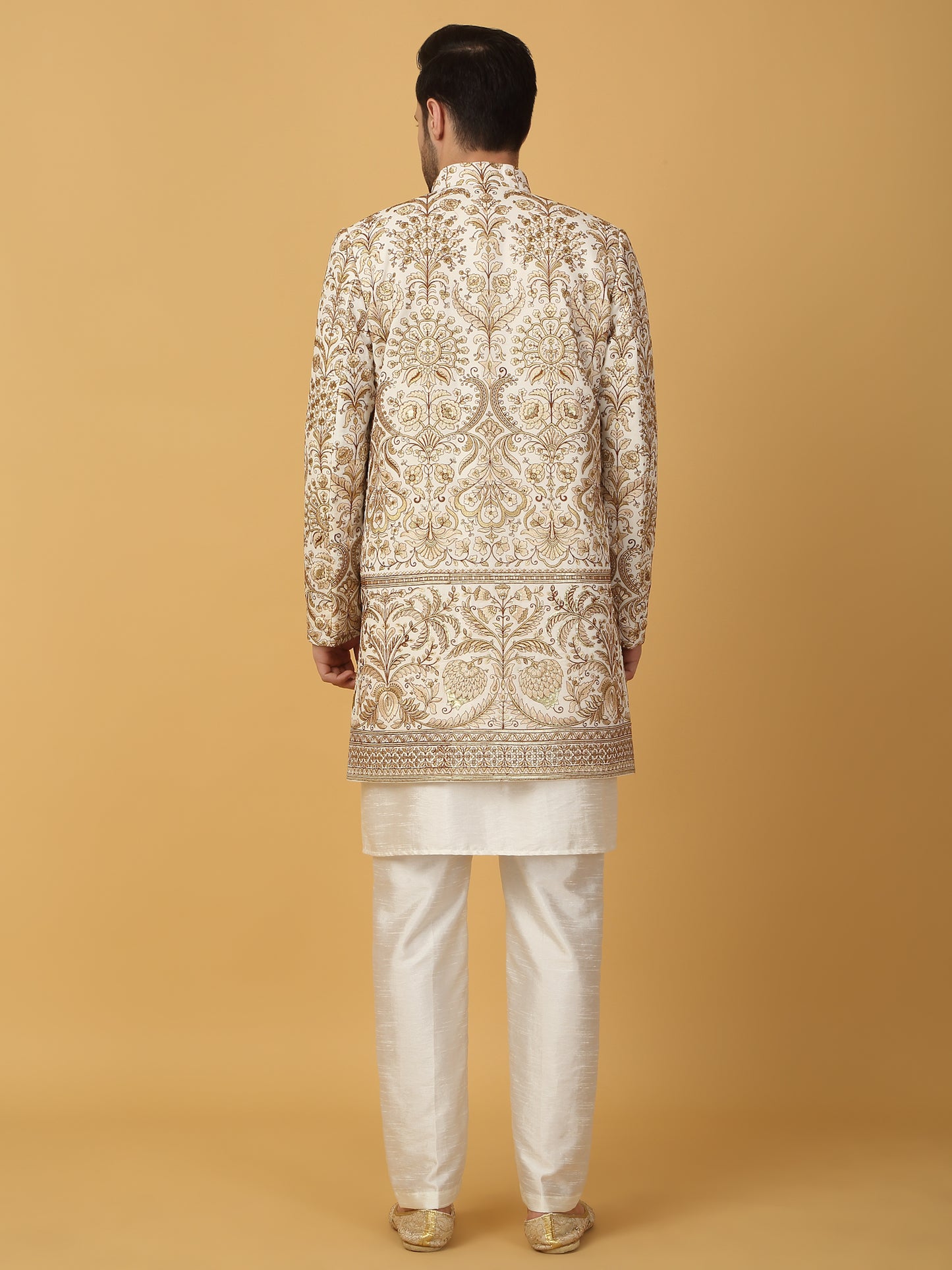 Nizam Embroidered Indo Western Jacket Set - Ivory