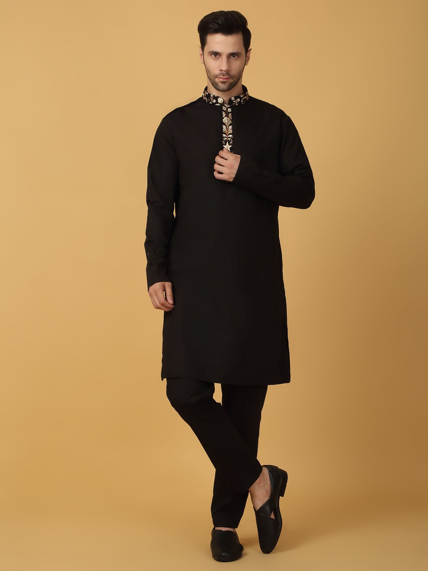 Nizam Embroidered Indo Western Jacket Set - Black