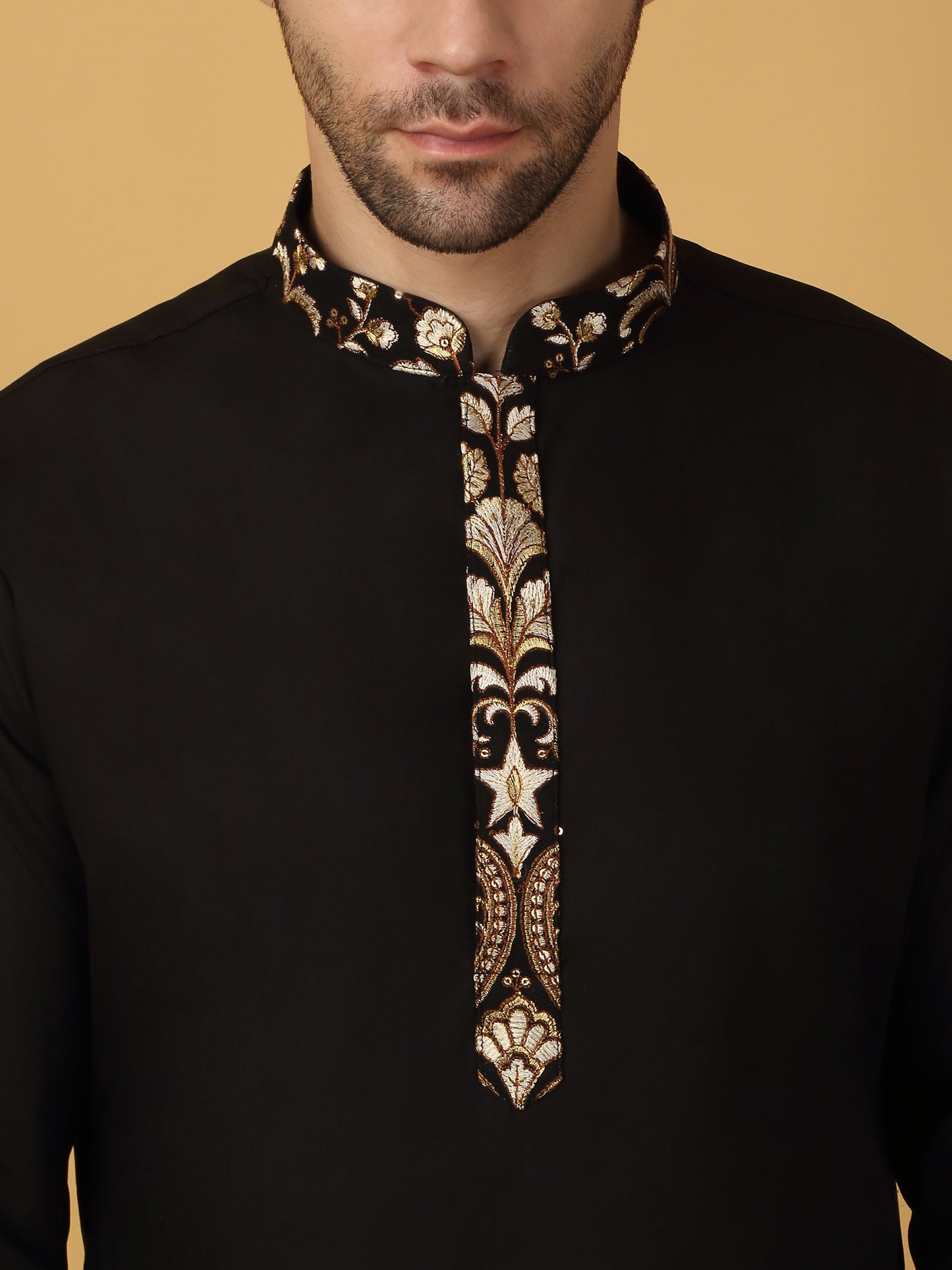 Nizam Embroidered Indo Western Jacket Set - Black