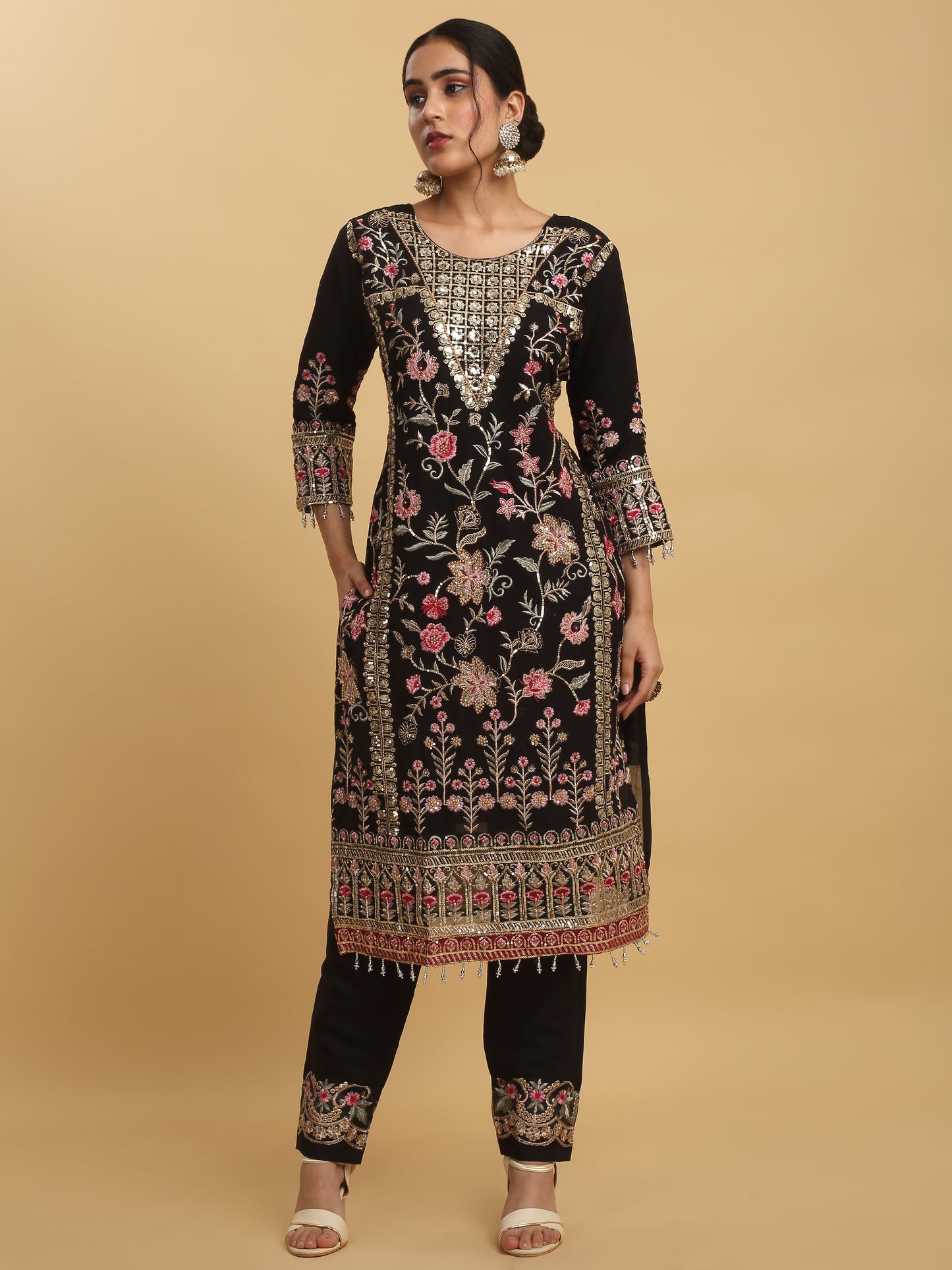 Floral Embroidered Work Kurta Set