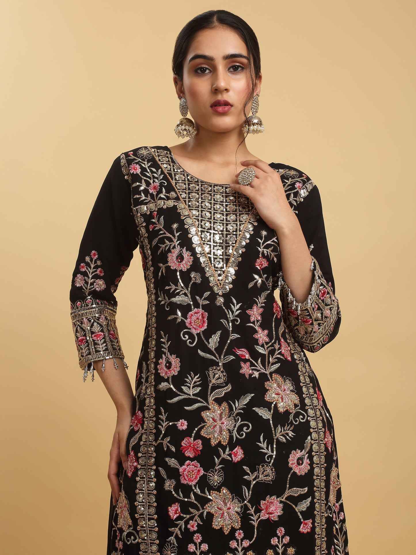 Floral Embroidered Work Kurta Set