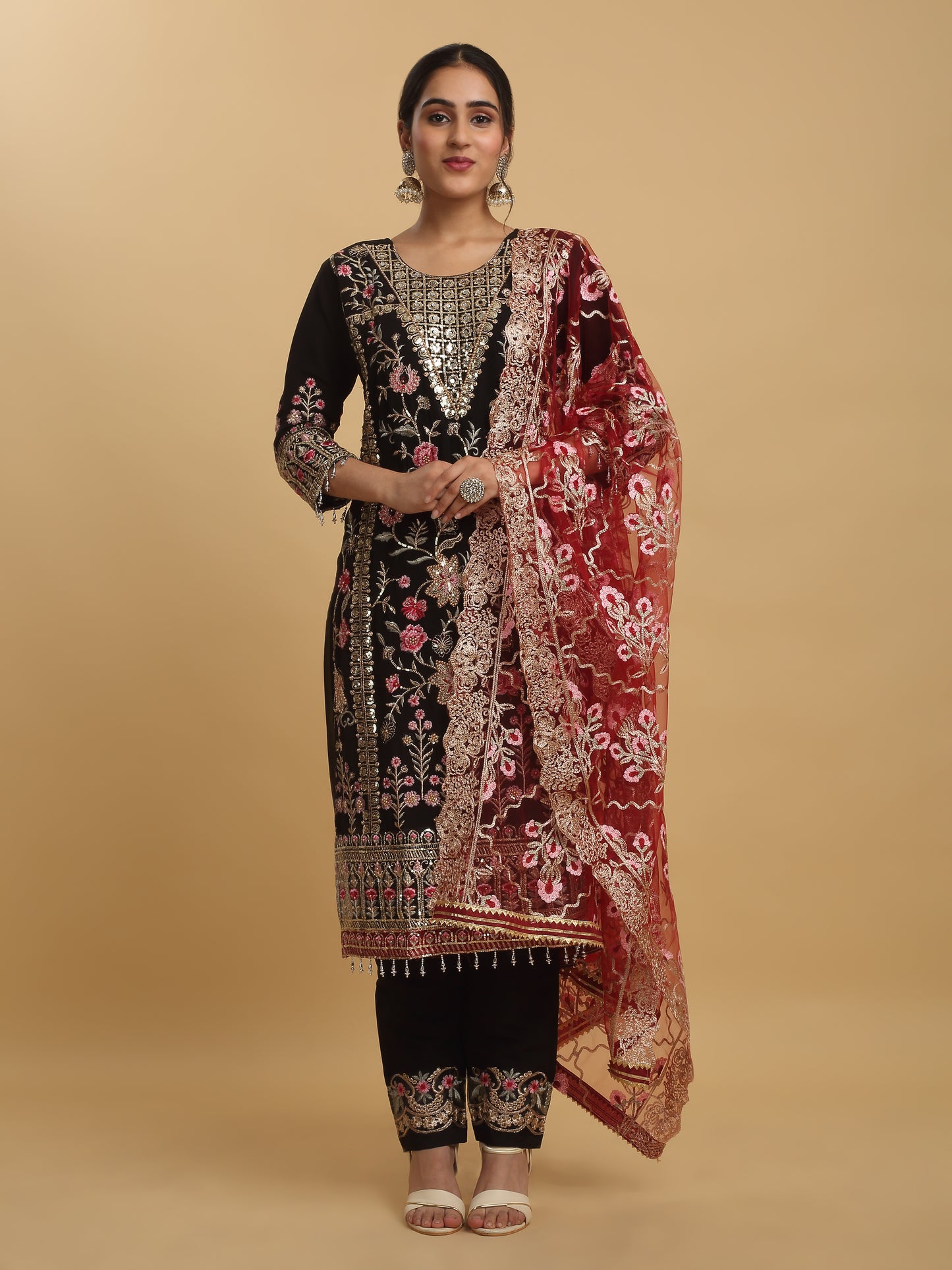 Floral Embroidered Work Kurta Set