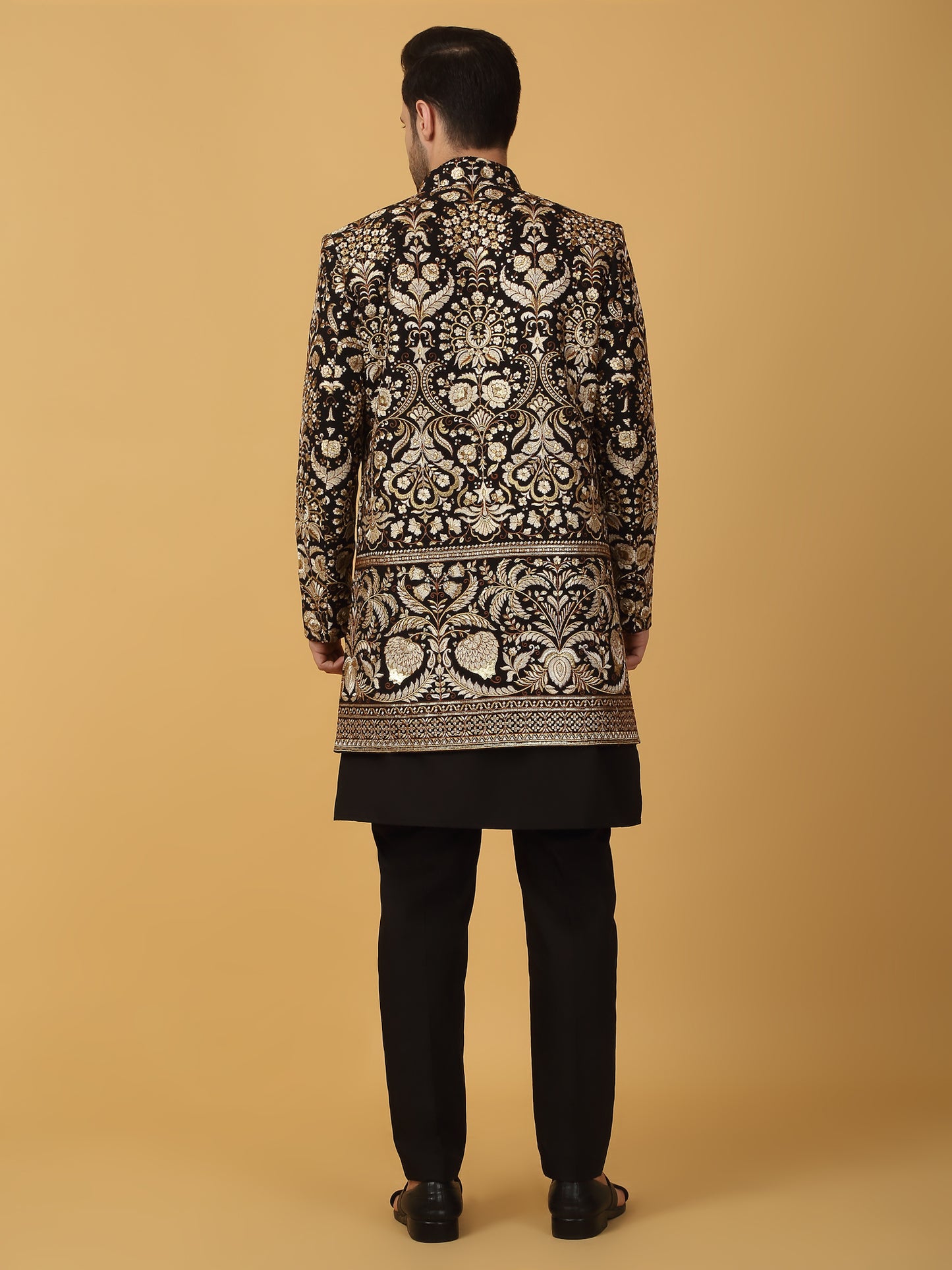 Nizam Embroidered Indo Western Jacket Set - Black