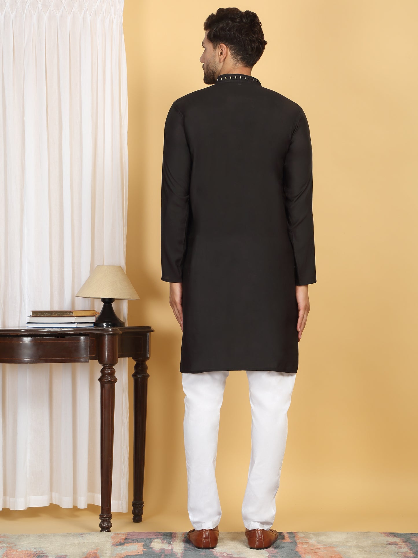 Swarna Mirror Work Kurta And Pant Set - Black