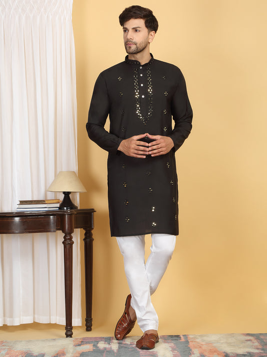 Swarna Mirror Work Kurta And Pant Set - Black