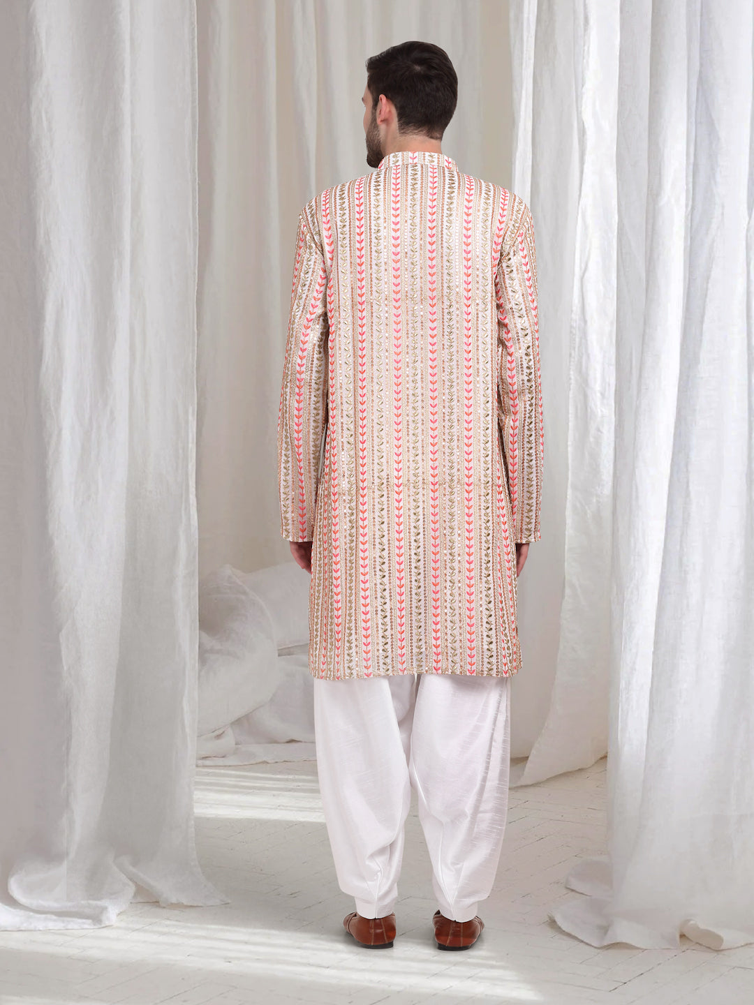 Jalsa Embroidered Linear Floral Kurta Patiala Set - Ivory