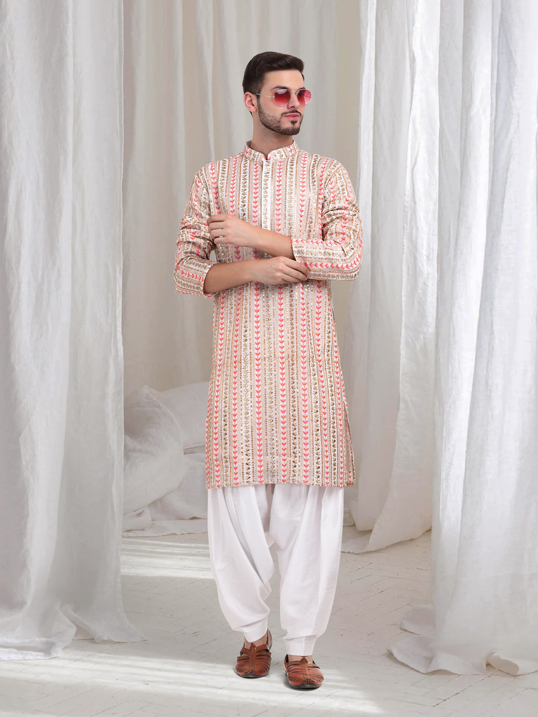 Jalsa Embroidered Linear Floral Kurta Patiala Set - Ivory