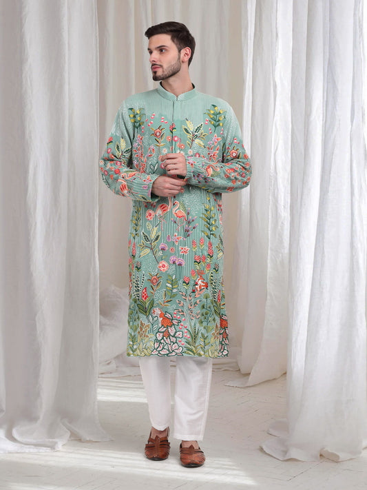 Varnika Embroidered Kurta Pant  Set - Sea Green