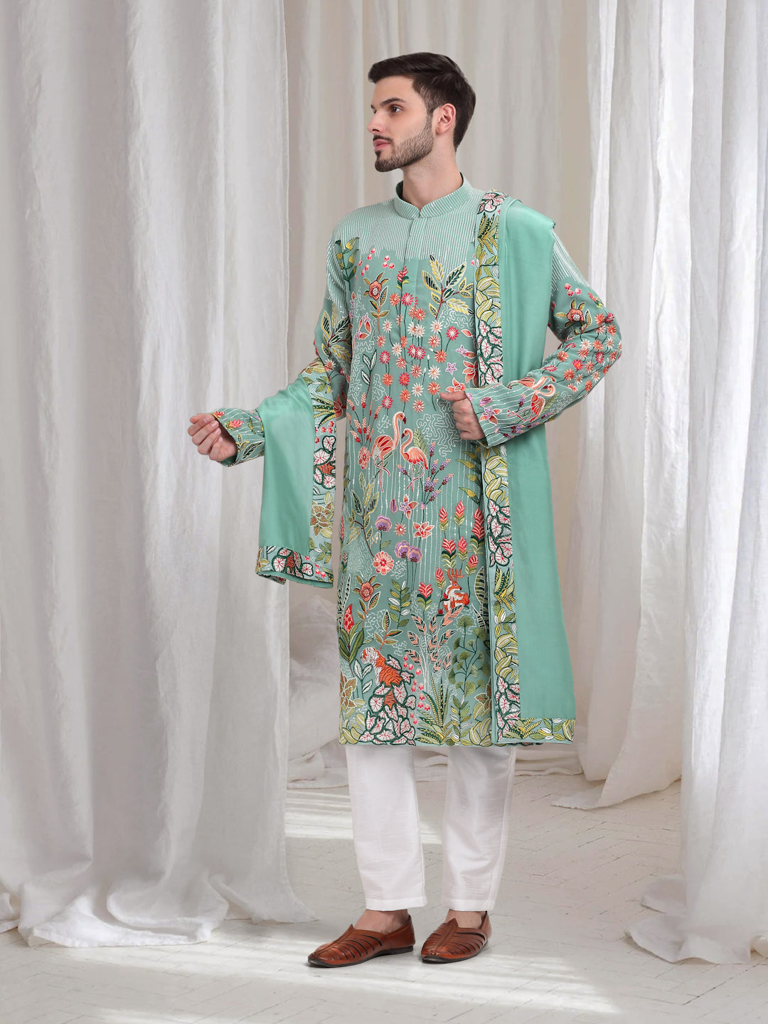 Varnika Embroidered Kurta Pant  Set - Sea Green