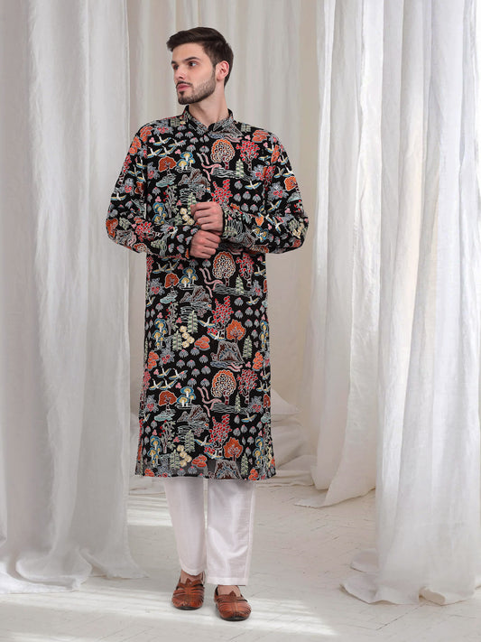 Tarnam Embroidered Nature  Kurta Pant Set - Black