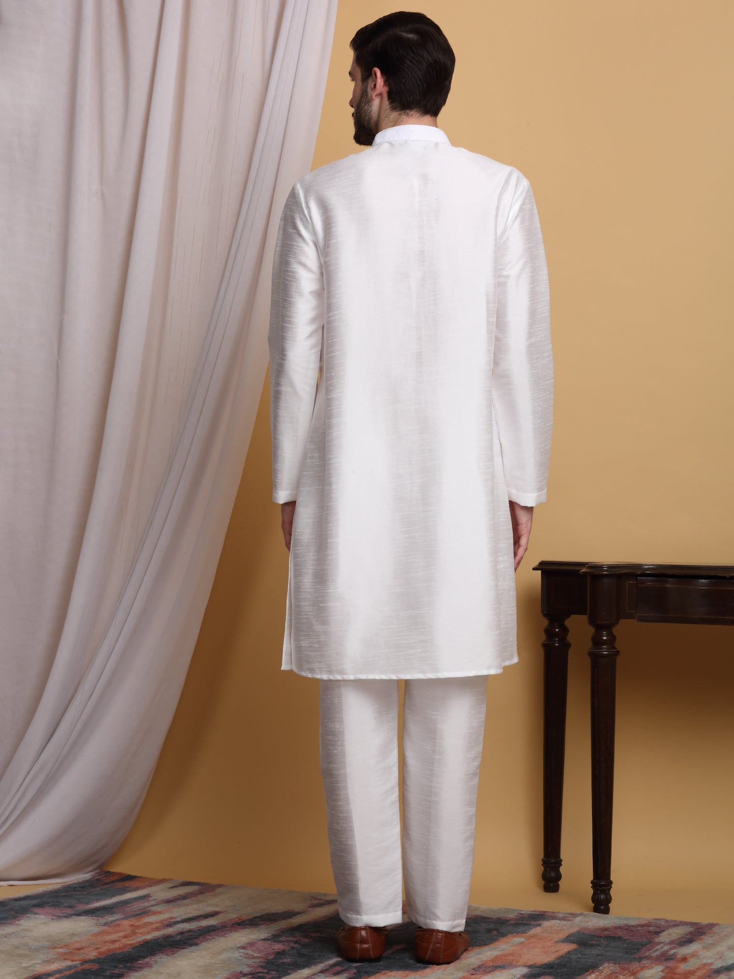 Kohima Embroidered Open Jacket Set - Ivory